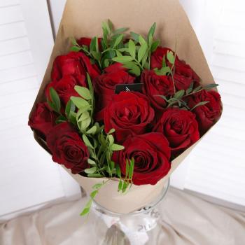 Букет 15 бордовых роз (50 см)